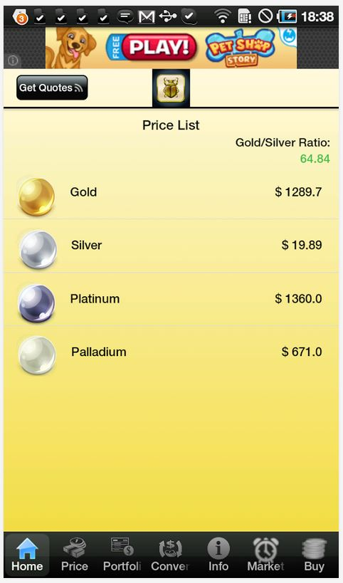 Gold Bullion and Coin Prices Android App